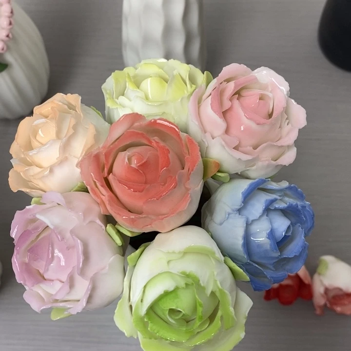 陶瓷陶瓷材料加工7朵花苞玫瑰