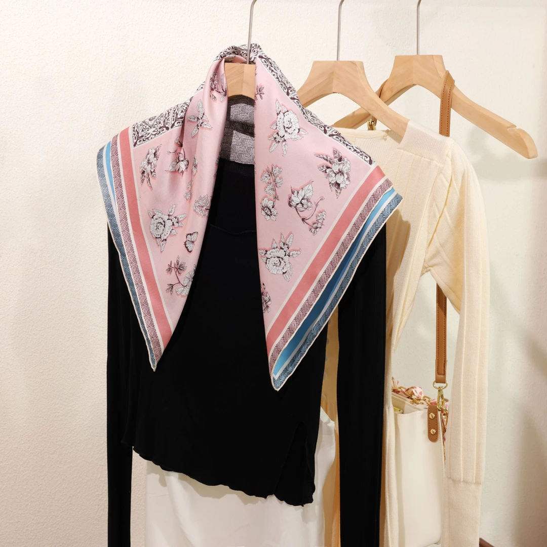 【65cm双面双色】手工包边礼盒桑蚕丝丝巾送礼厚款春夏百搭气质领巾