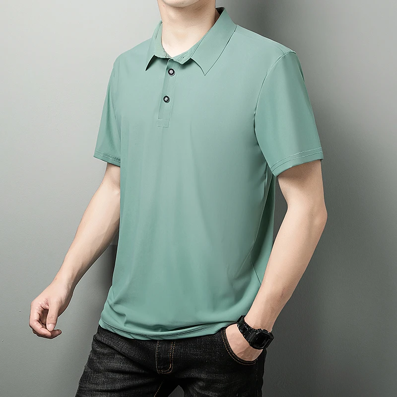 新款夏季中老年T恤POLO衫商务速干锦氨冰丝无痕短袖