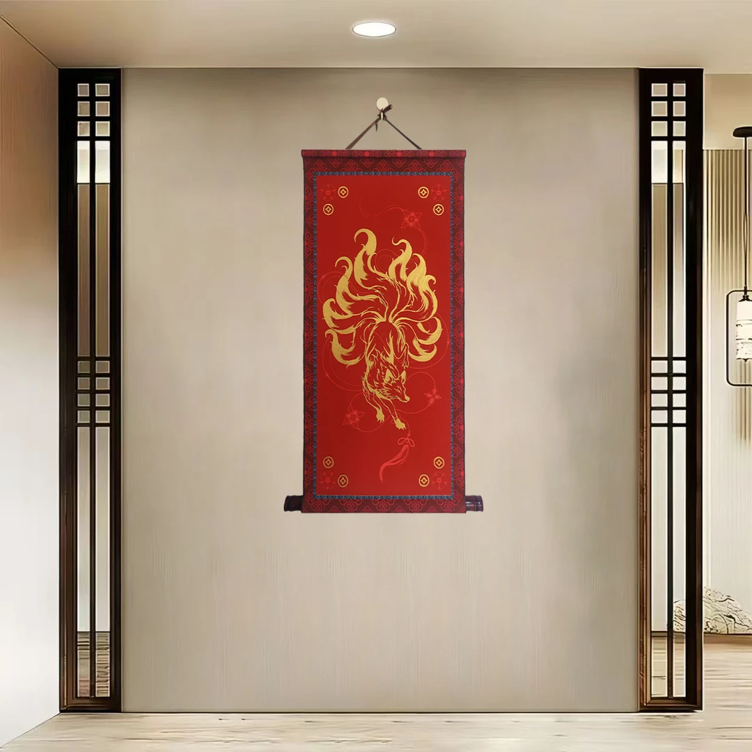 {金九尾}40x85cm国风卷轴描金装饰画