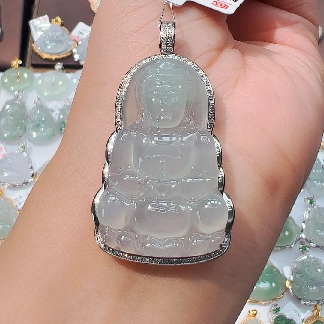 翡翠18K金镶嵌吊坠(不含链)观音