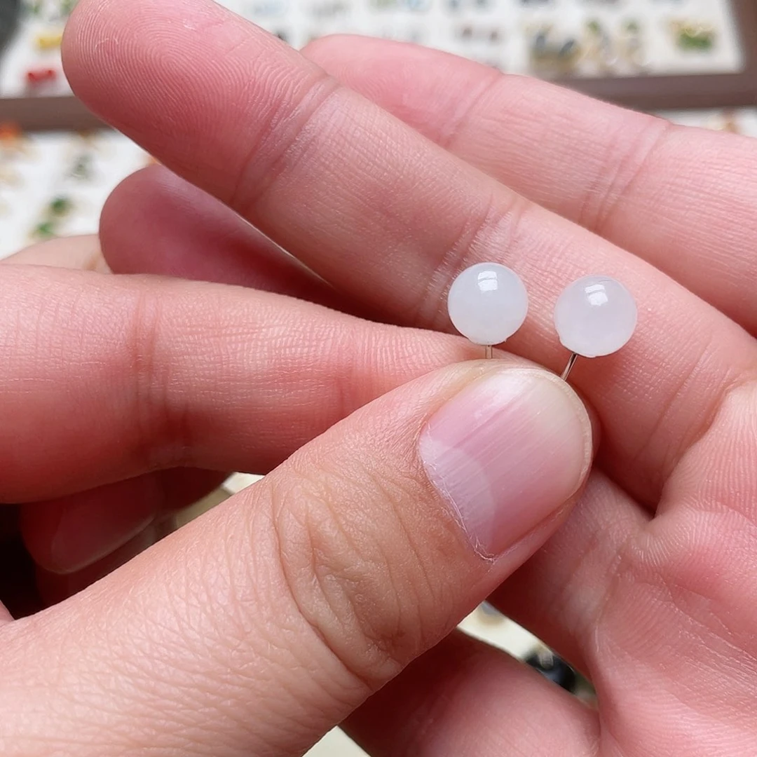 和田玉耳钉银S925镶嵌