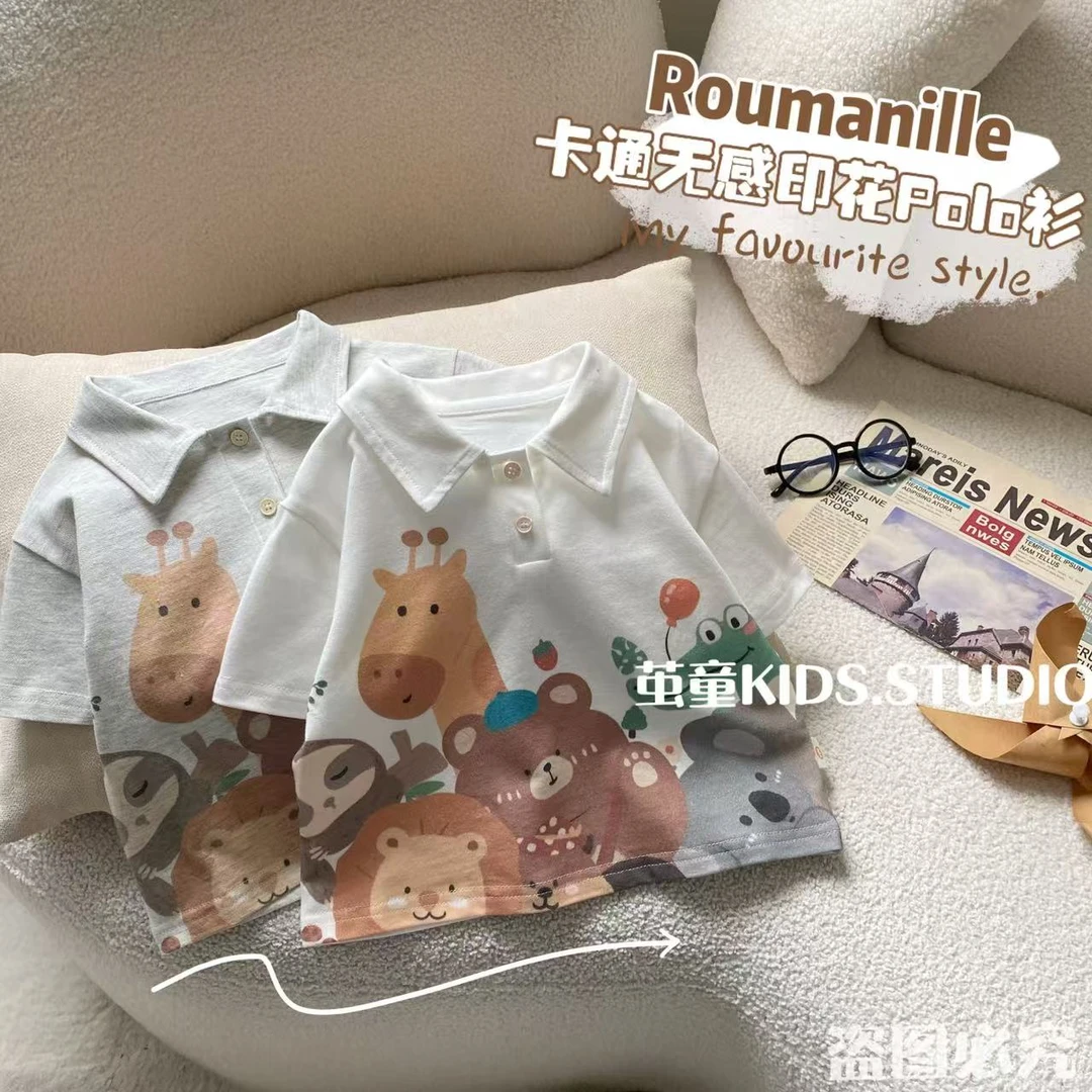 【麦麦妈】X173夏季小童卡通印花动物polo衫新品男女宝宝百搭休闲衣