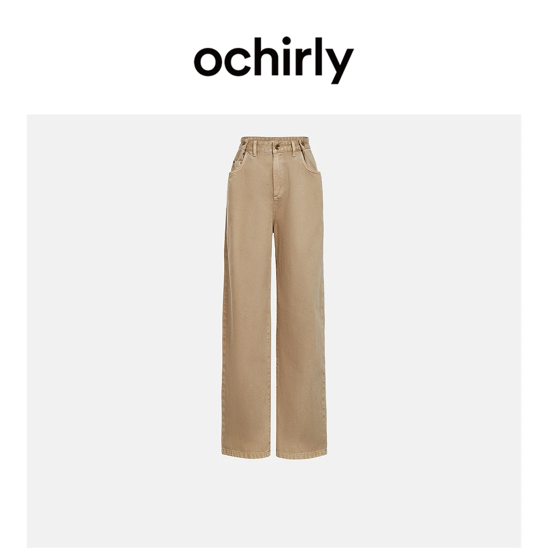 100%棉直筒牛仔长裤女 ochirly欧时力新款春夏裤子阔腿休闲