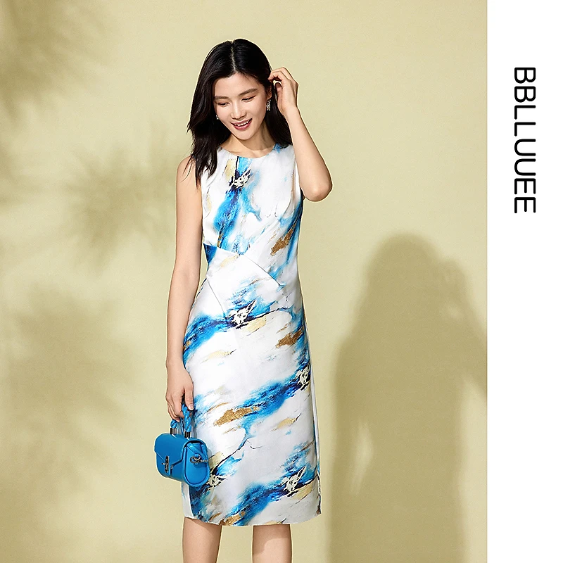 【晨晨精选】【青山远黛】粉蓝衣橱2025春夏装设计感艺术写意光感印花