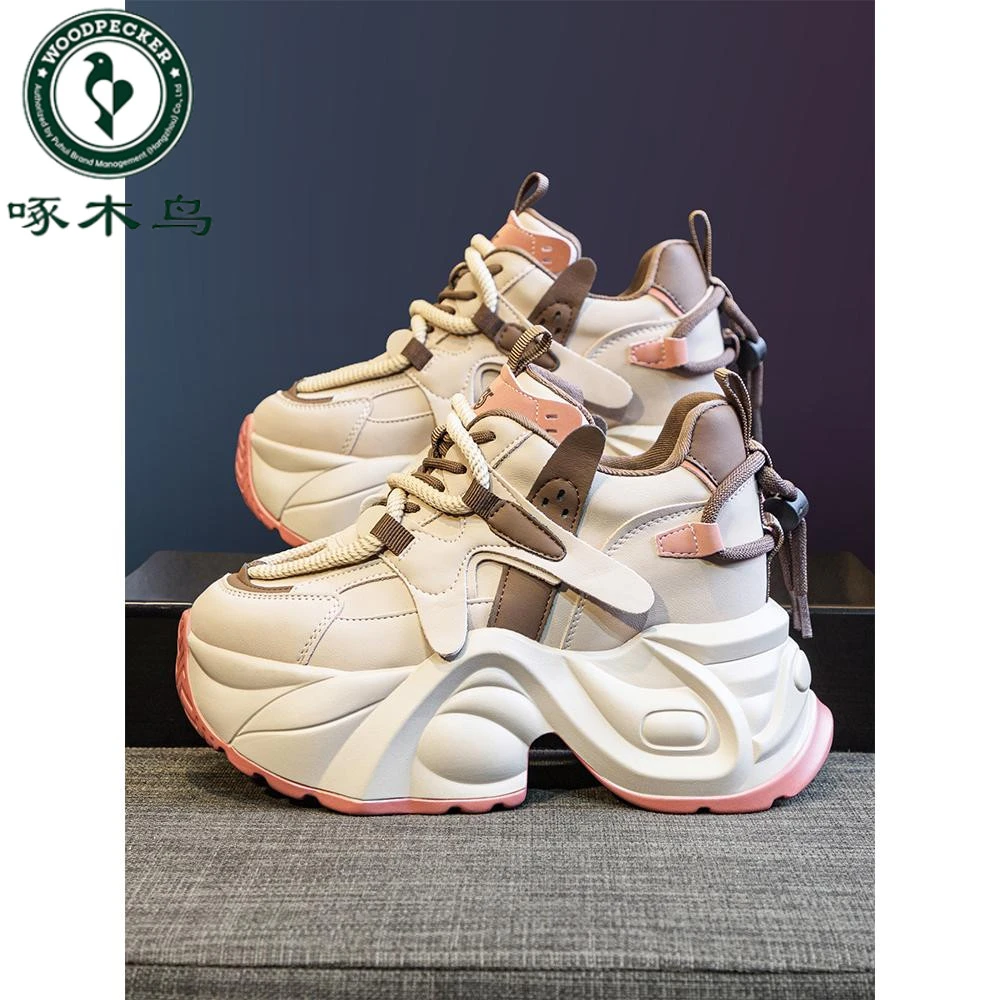 啄木鸟增高老爹鞋女2025春秋新款休闲厚底鞋子保暖小个子运动女鞋