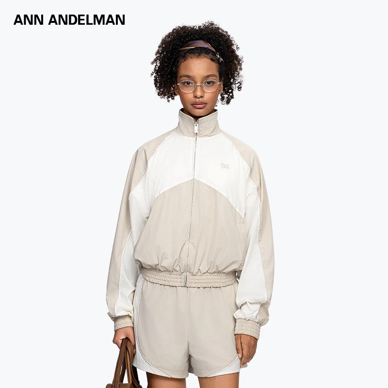 ANN ANDELMAN 拼色长袖翻领拉链宽松短外套运动防风短夹克