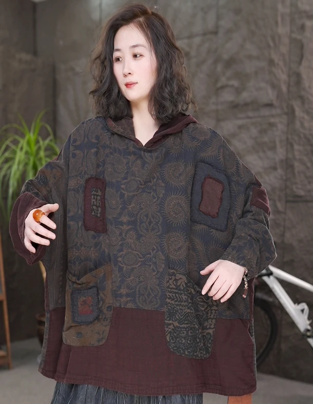 早秋新款长袖休闲风套头连帽卫衣拼接印花贴布上衣女
