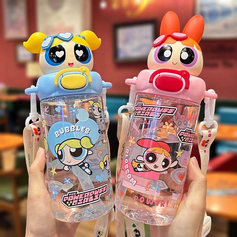 飞天小女警儿童水杯学生上学专用杯子防摔女孩吸管杯tritan塑料杯