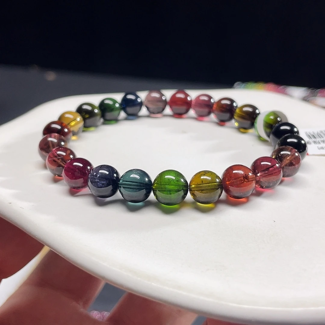 碧玺未镶嵌手链油亮透体8.4彩虹碧玺手链