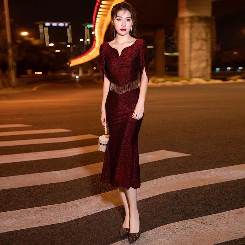 喜婆婆婚宴装晚礼服女2026夏季新款高贵气质妈妈装婚礼宴会鱼尾裙