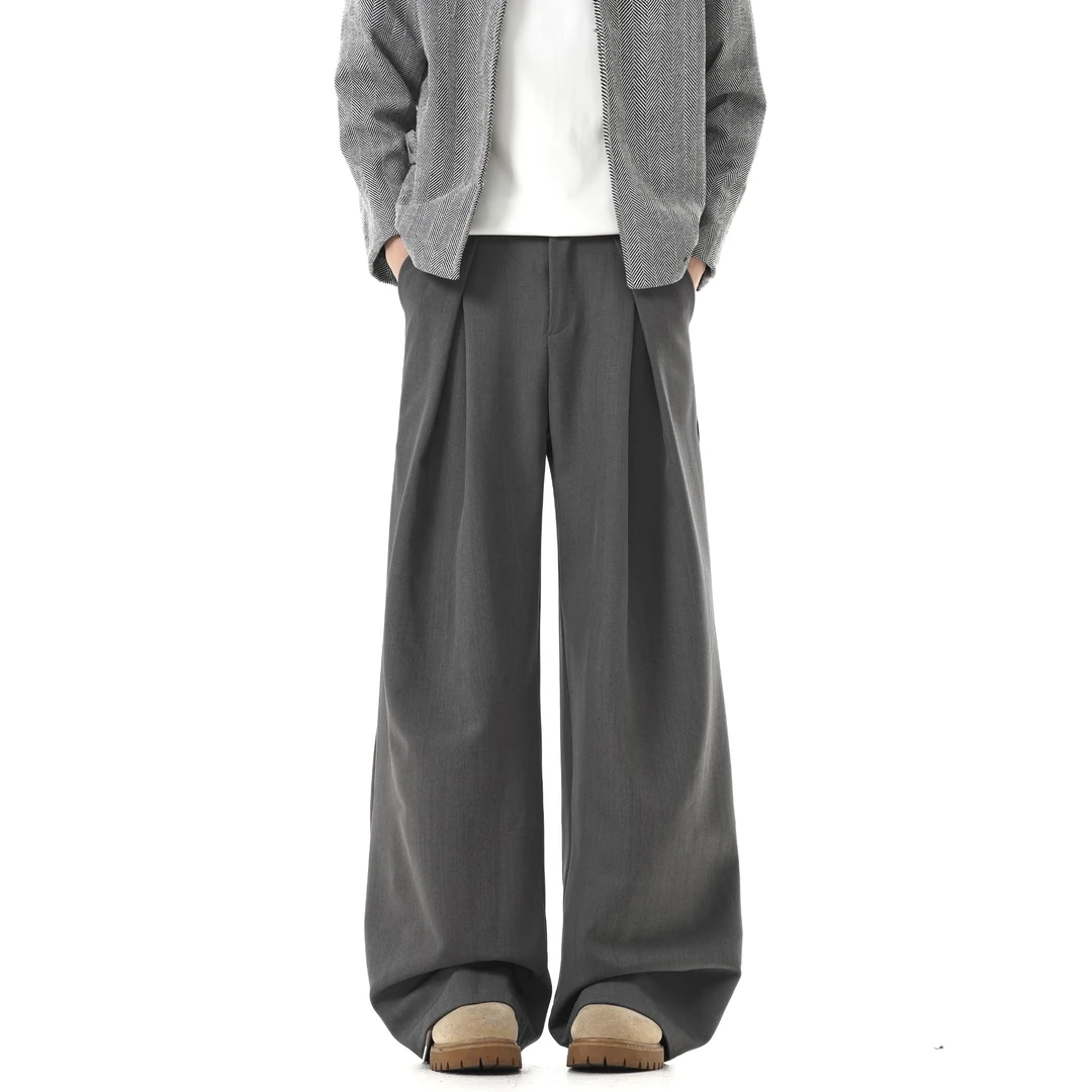 York Zoom秋冬老钱风高级感男装加绒加厚褶皱西裤休闲裤子男士