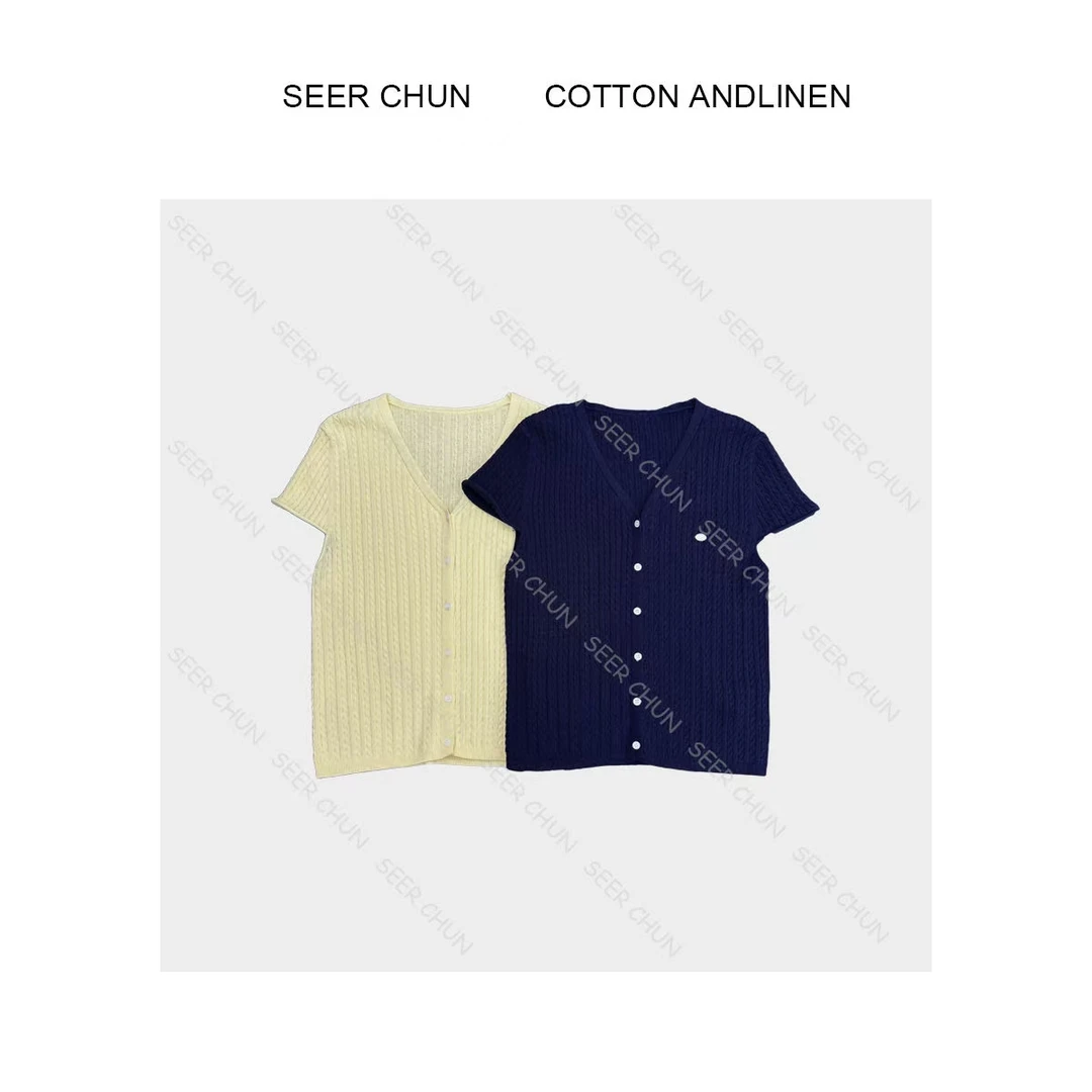 SEER CHUN高品质定制V领麻花短袖 52119