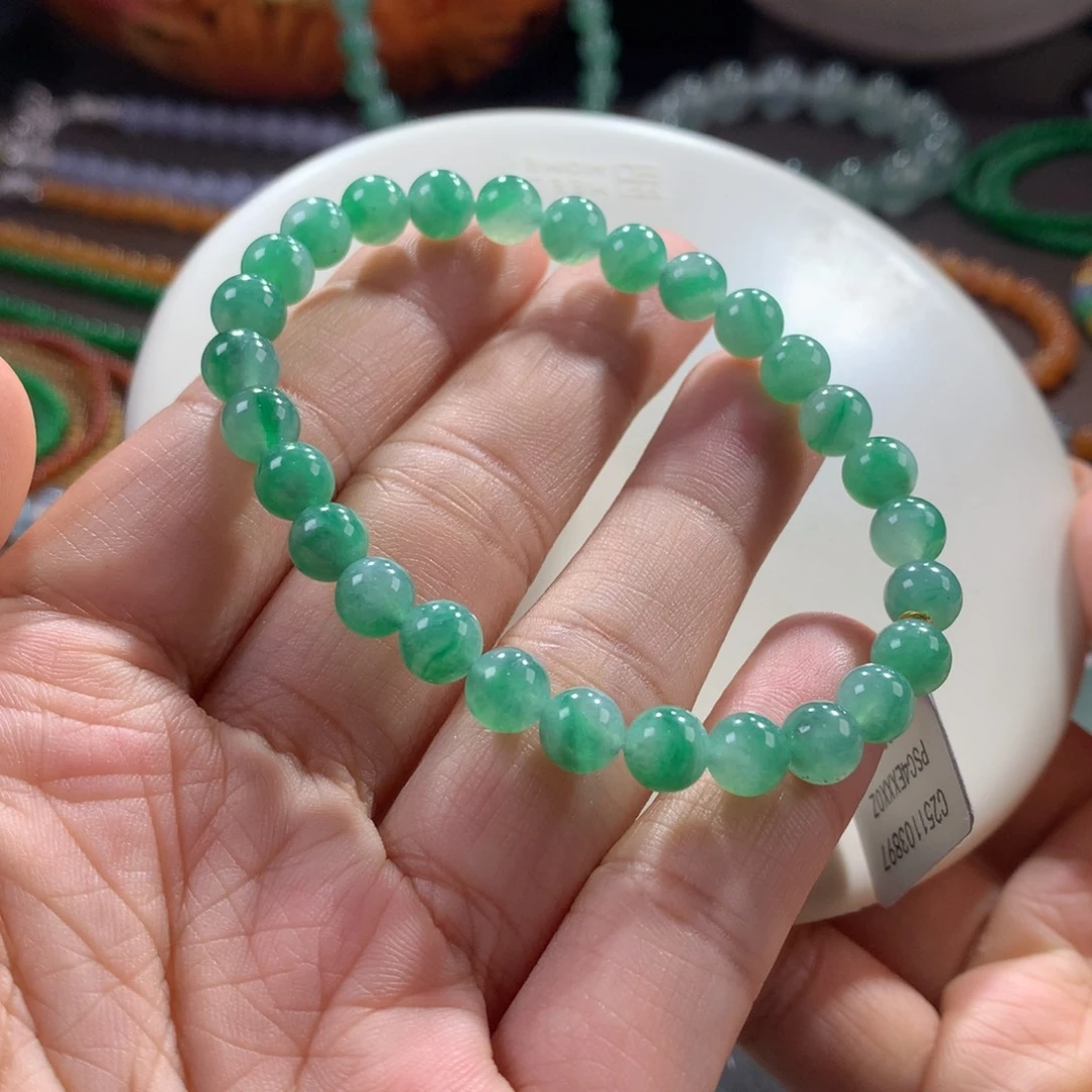 翡翠未镶嵌手链性价比万内冰飘绿单圈 卡6.5