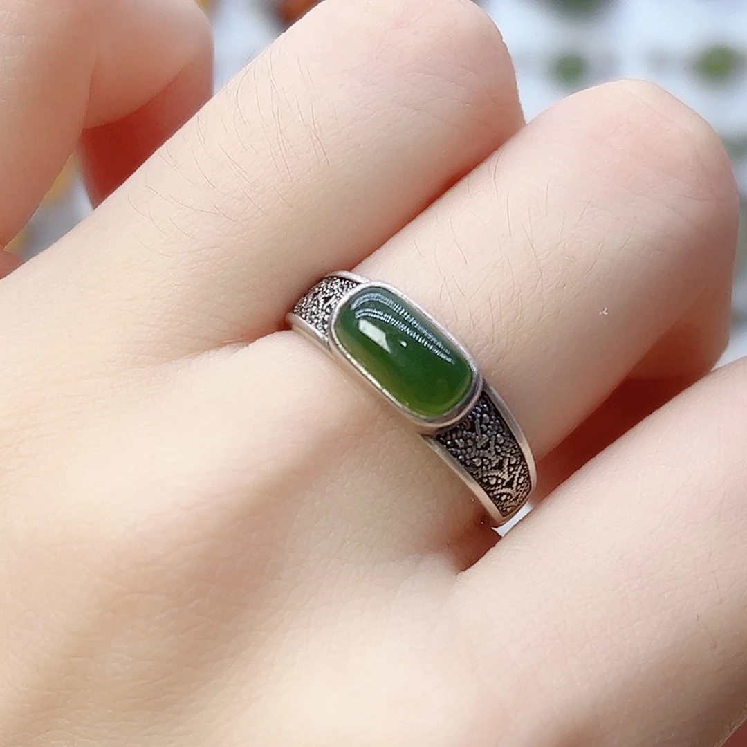 和田玉（碧玉）戒指银S925镶嵌