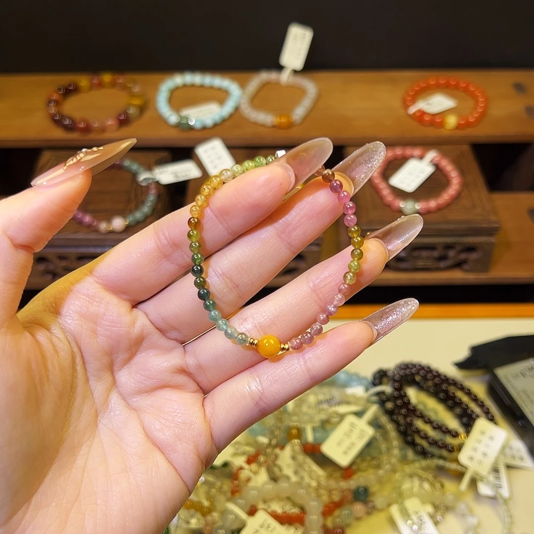 水晶手链银S925镶嵌碧玺1341