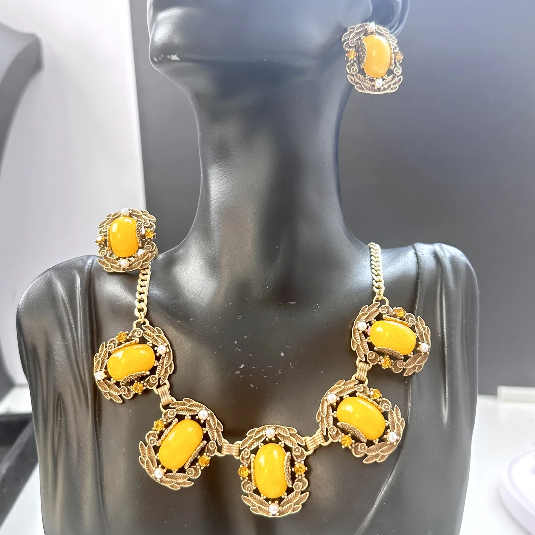 铜合金项链 复古宫廷洛丽塔项链耳环戒指套装精美轻奢时尚三件套