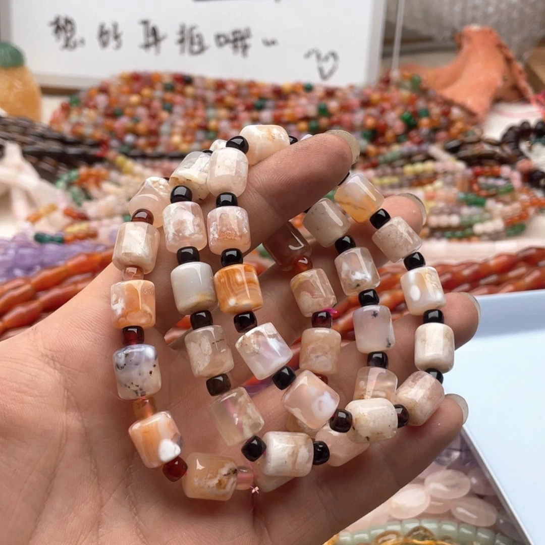 玛瑙/玉髓未镶嵌珠宝半成品一条装樱花玛瑙圆管手串卡10