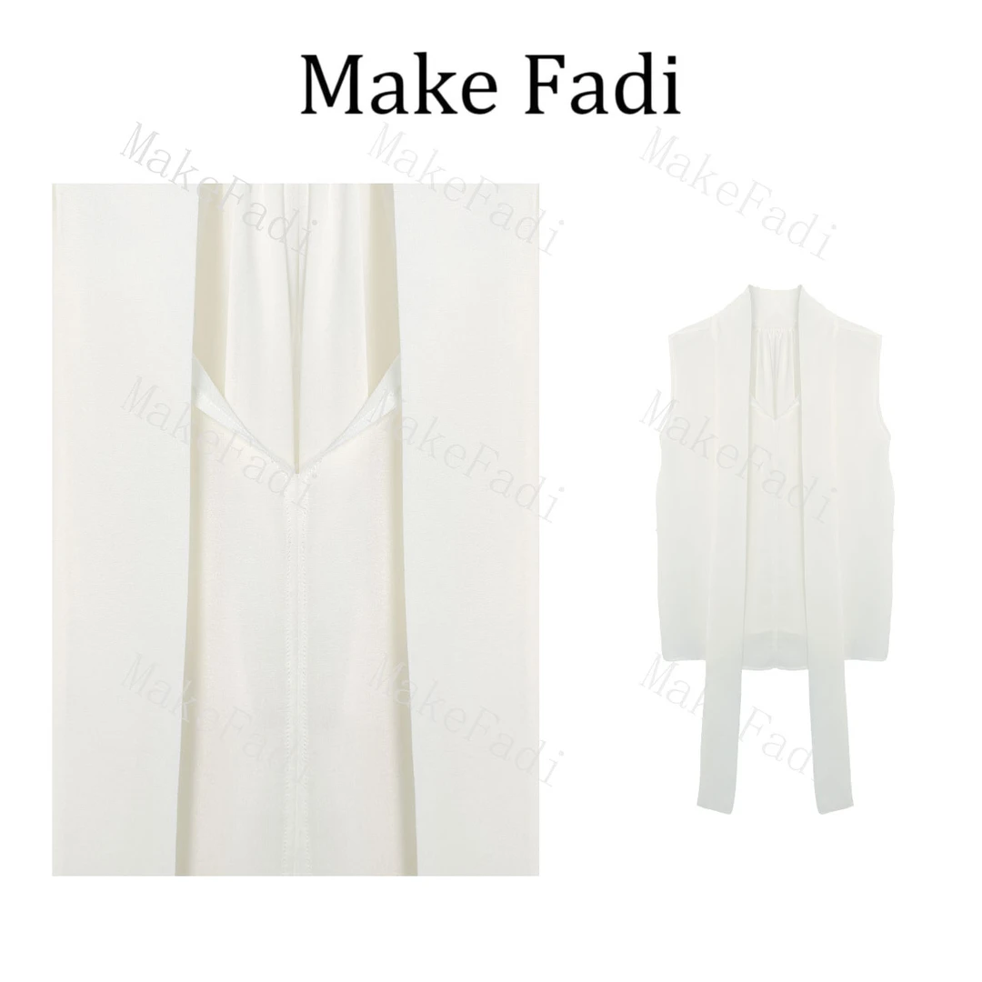 MakeFadi/妙珂梵迪夏季设计师款时尚简约休闲百搭无袖飘带背心