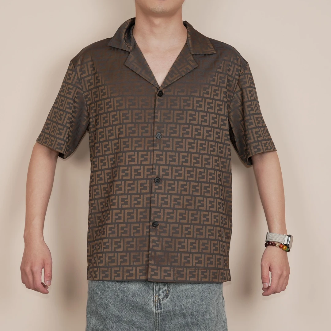 朗尼芬迪2025春季新款男士商务休闲印花翻领短袖衬衣7318161307