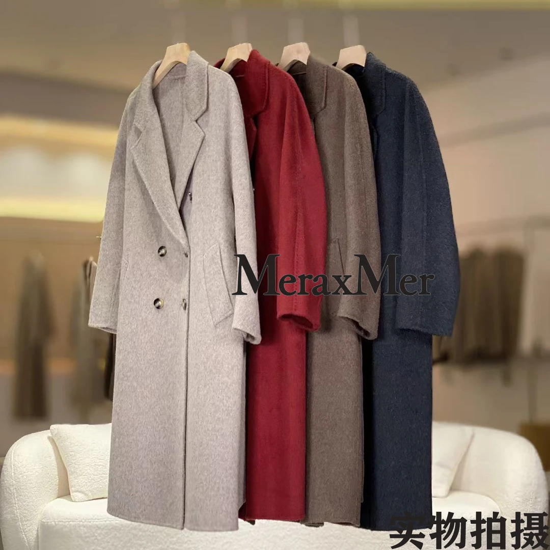 MeraxMer101801骆驼绒真丝羊毛大衣·简约大气六粒扣双面尼外套