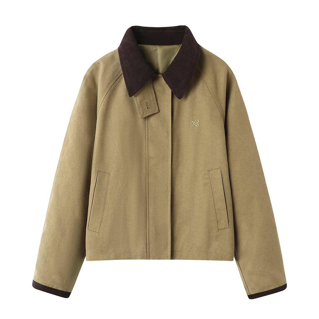 2025秋冬季新款撞色polo领短外套女百搭显瘦休闲夹克时尚上衣