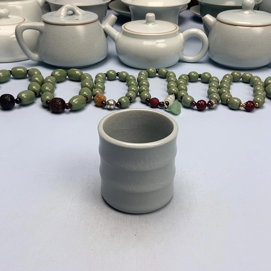 杯仿古月白竹节杯原矿原釉原产地