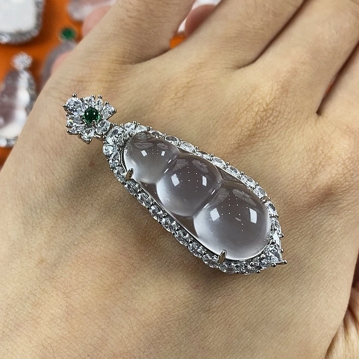 石英质玉银S925镀金镶嵌颈饰