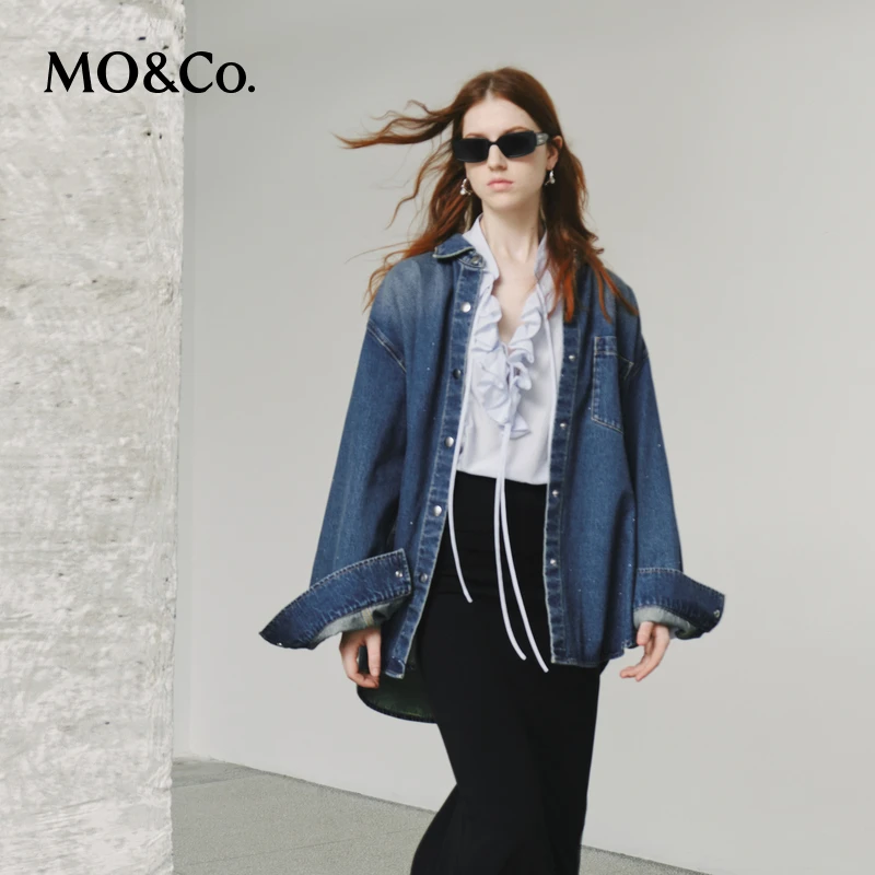 【陈嘉尔专属】MOCO春秋土耳其棉怀旧洗褪细钻衬衫外套MBD1JKTT22