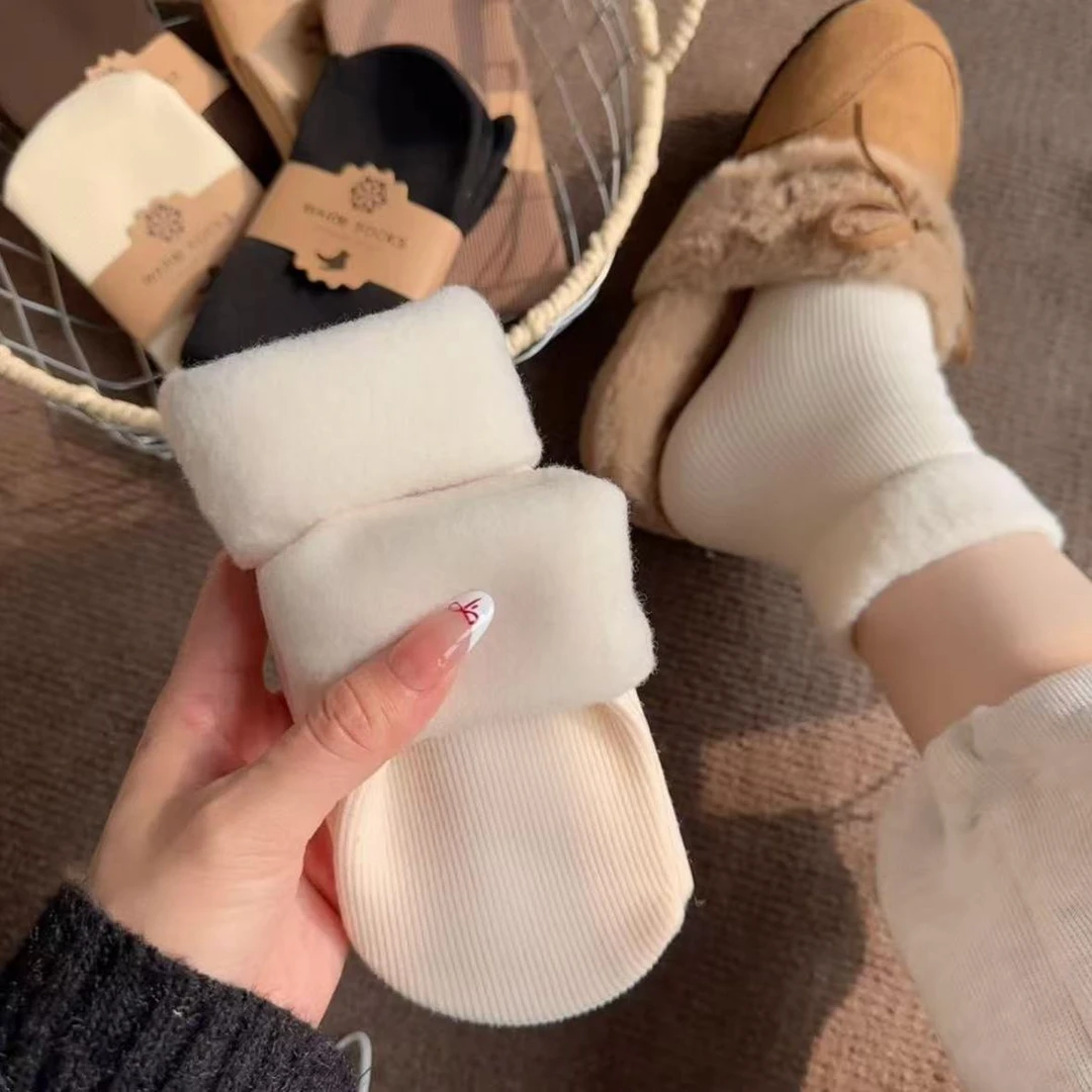 雪地袜秋冬款保暖加绒加厚袜冬季保暖条纹中筒袜睡眠月子冬季袜子