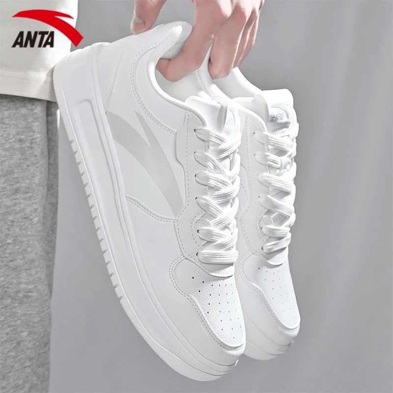 安踏轻松新款板鞋男鞋秋冬皮面厚底小白鞋休闲鞋子轻便百搭运动鞋