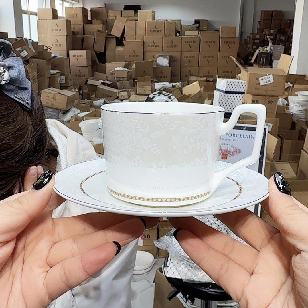 骨瓷高骨骨瓷咖啡杯碟一套250ml外贸骨瓷