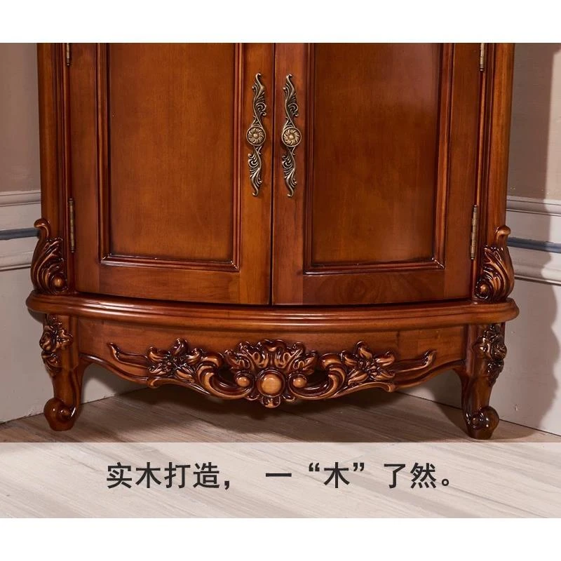 欧式高端酒柜实木角柜三角形客厅墙角柜美式转角柜角落储物柜拐角