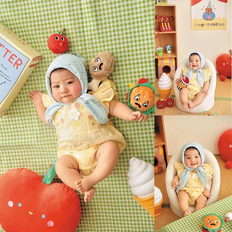 儿童摄影服装复古风奶油风宝宝百天照周岁照碎花服装日系影楼拍照