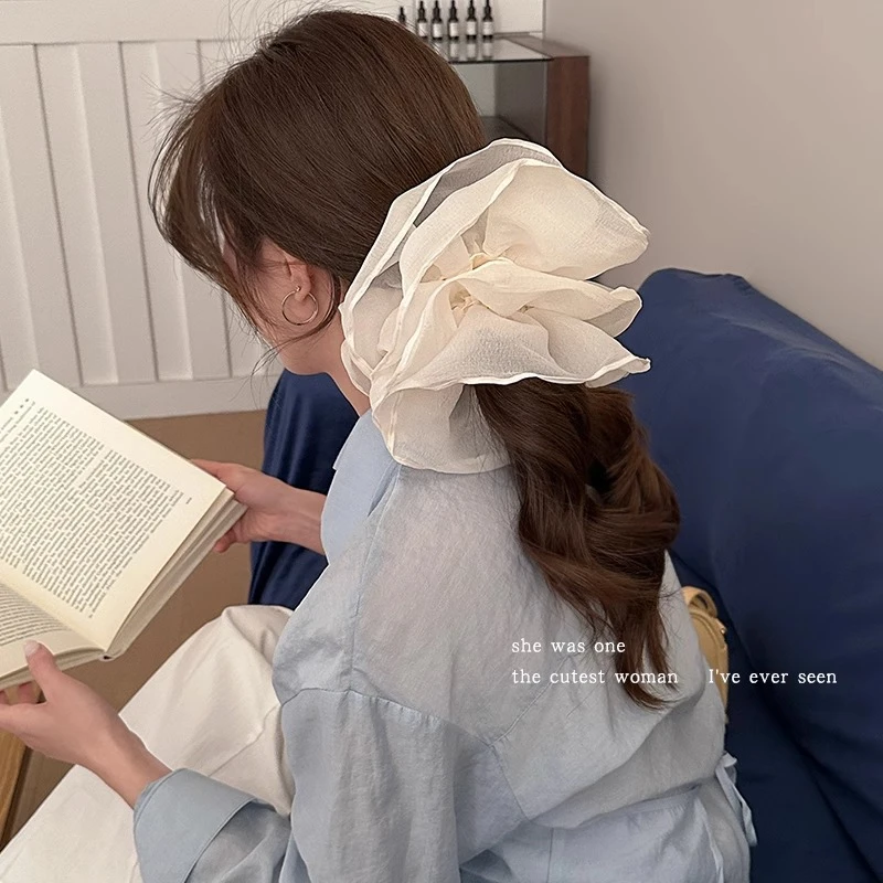 法式超大网纱褶皱花边大肠发圈女2025新款头花扎头发绳橡皮筋头绳