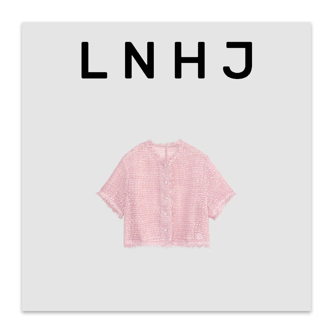 （反季不退换）LNHJ【云樱】小香风精致时尚毛边编织镂空短袖开衫