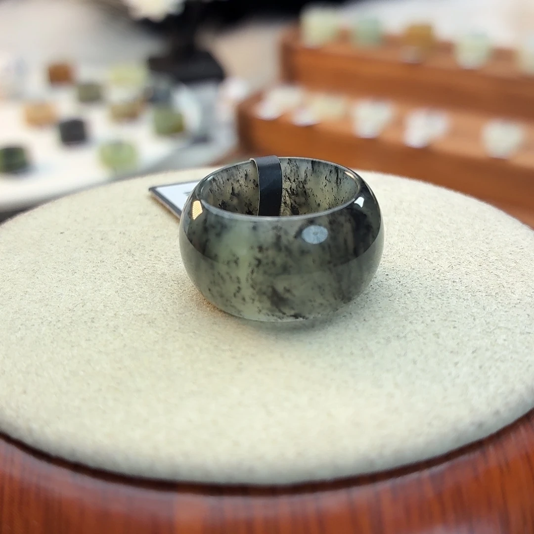 和田玉未镶嵌戒指i141青花墩墩17.0mm港码13–14
