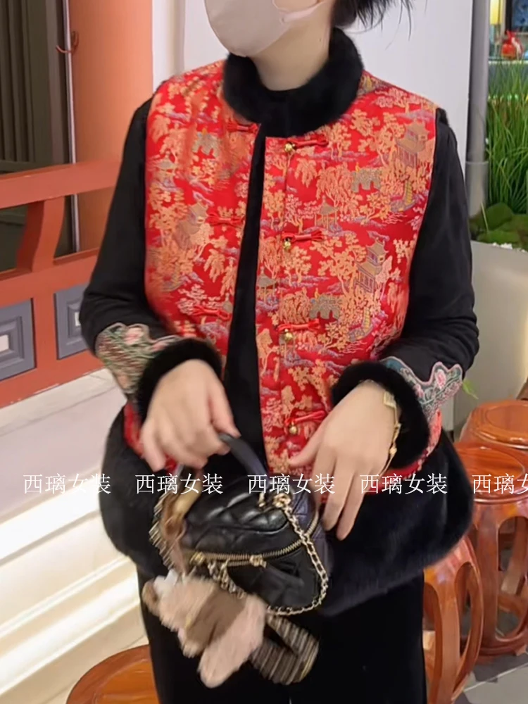 马甲加厚【浮庭】双面双穿冬季宽松新中式女中国风马夹复古拜年服