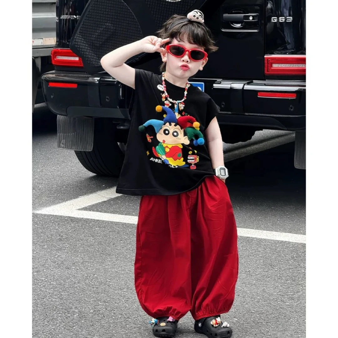 男童套装夏装2025新款男孩帅气时尚儿童夏季卡通无袖背心两件套