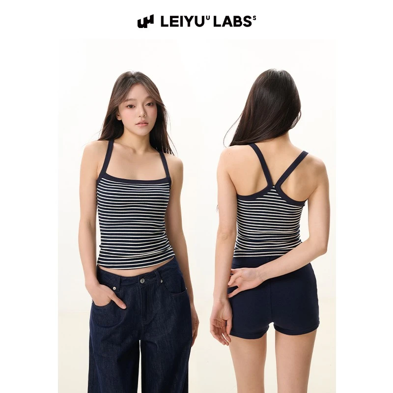 LEIYU LABS针织撞色条纹工字吊带背心女夏2025年新款修身显瘦上衣