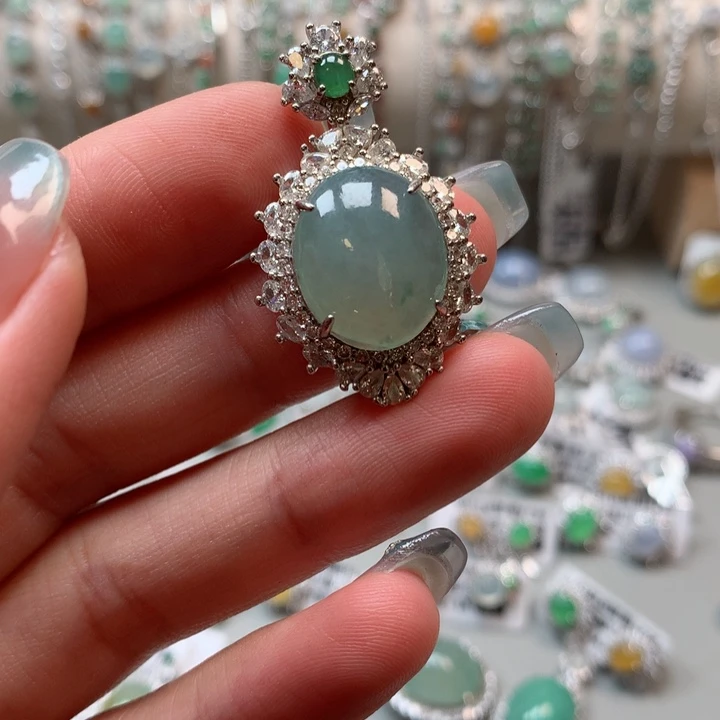 翡翠戒指银S925镶嵌吊坠