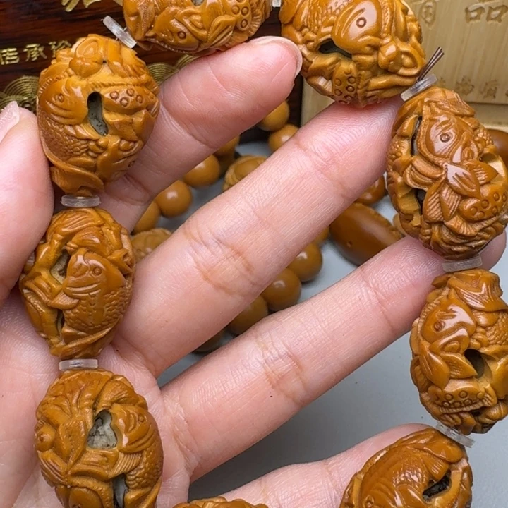 橄榄核手串/手链鱼戏莲花