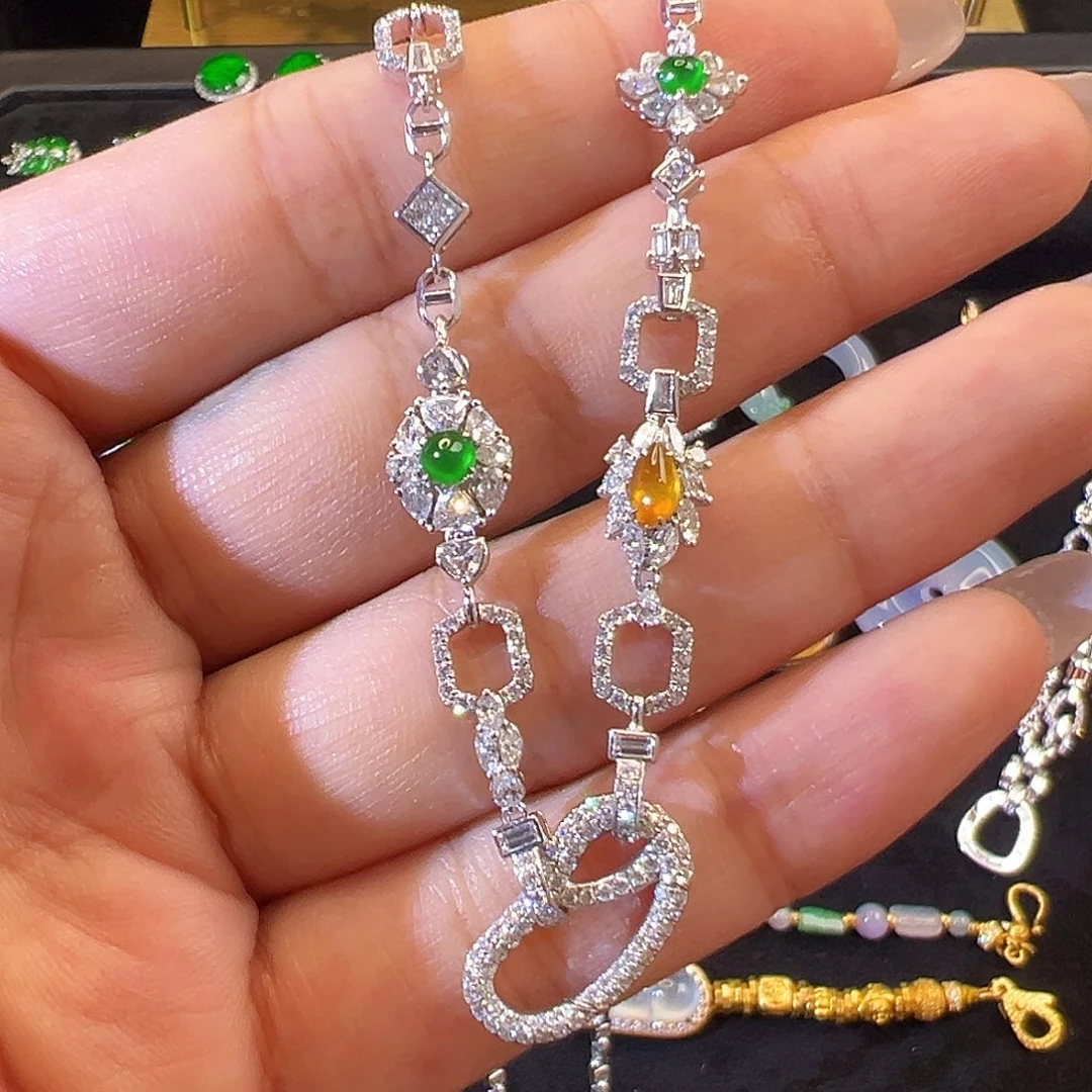 颈饰18K金镶嵌翡翠多宝蛋面万能链