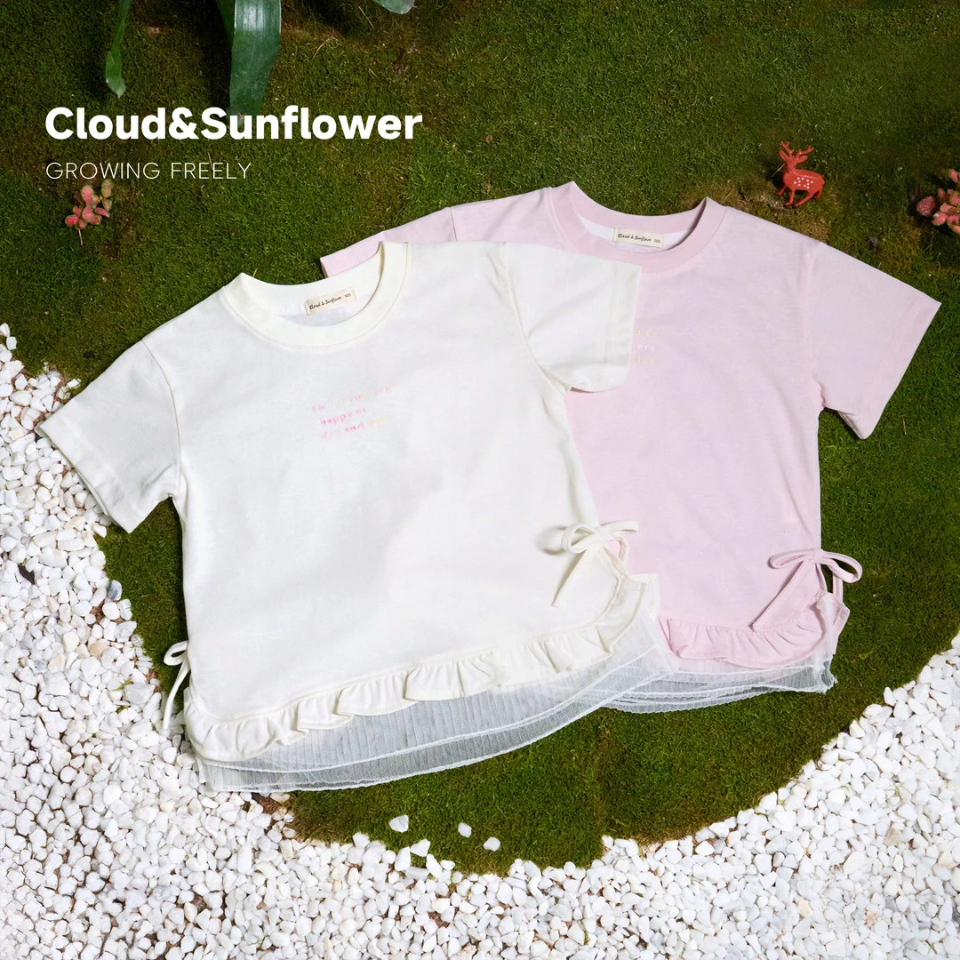 【云朵小葵】女童夏季薄款透气印花下摆纱纱纯色百搭休闲T恤252576