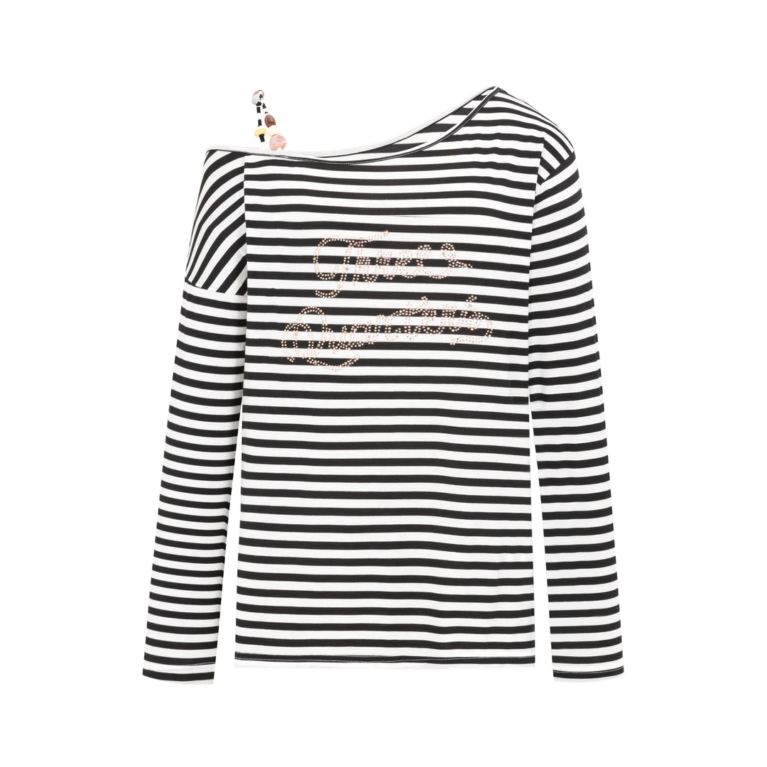 【品牌专属】Three Quarters粉色串珠露肩长袖6791