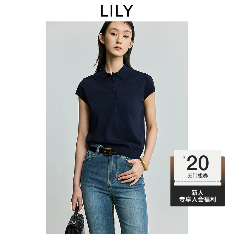 【商场同款】LILY2025夏季女装老钱风POLO领短袖针织衫125220TK344