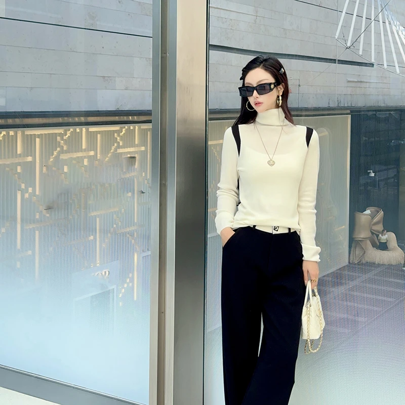高领撞色内搭外穿针织衫秋冬休闲上衣长袖时尚百搭修身半高领显瘦