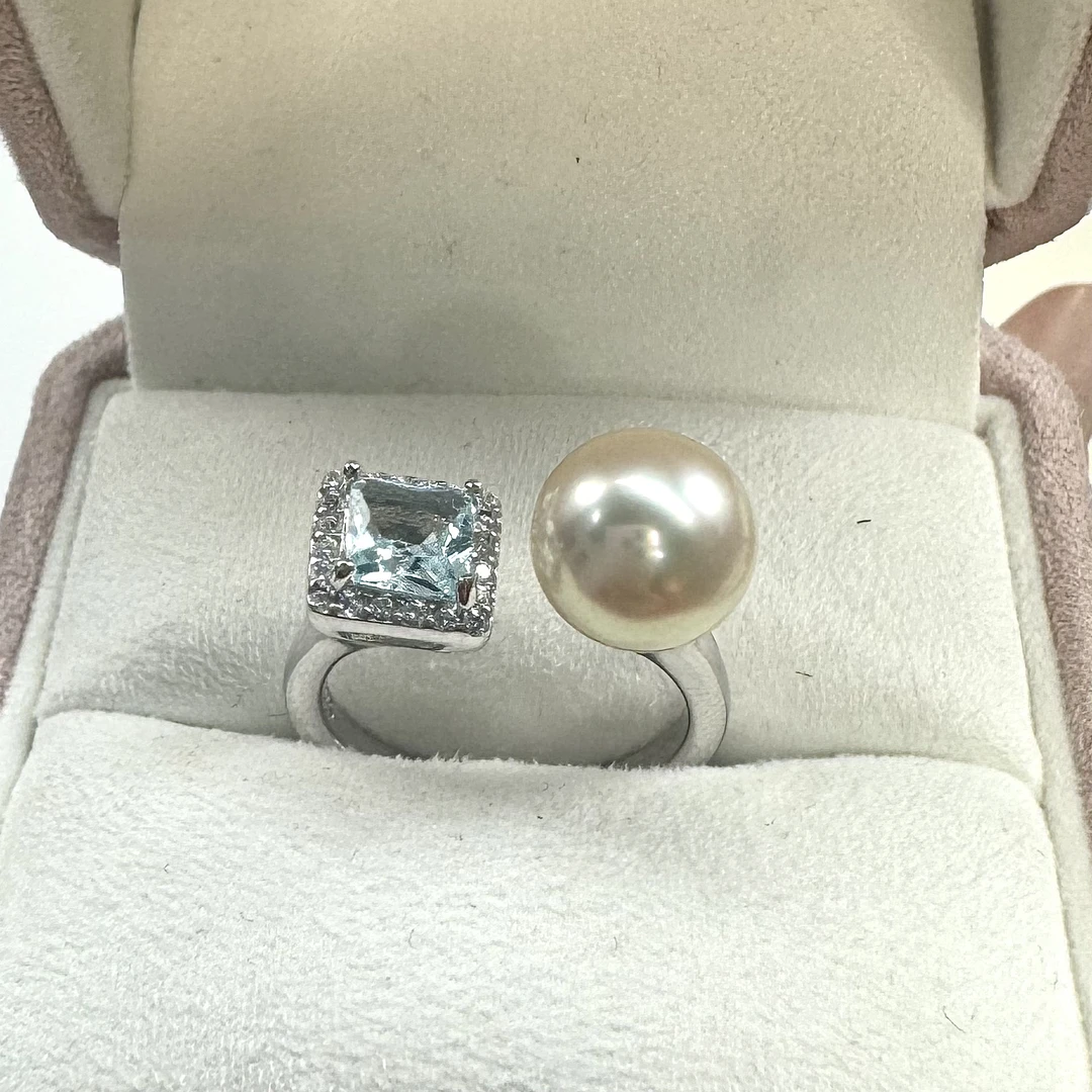 【海之心】天然正圆极光海水AK羽黄金设计款开口戒可调节