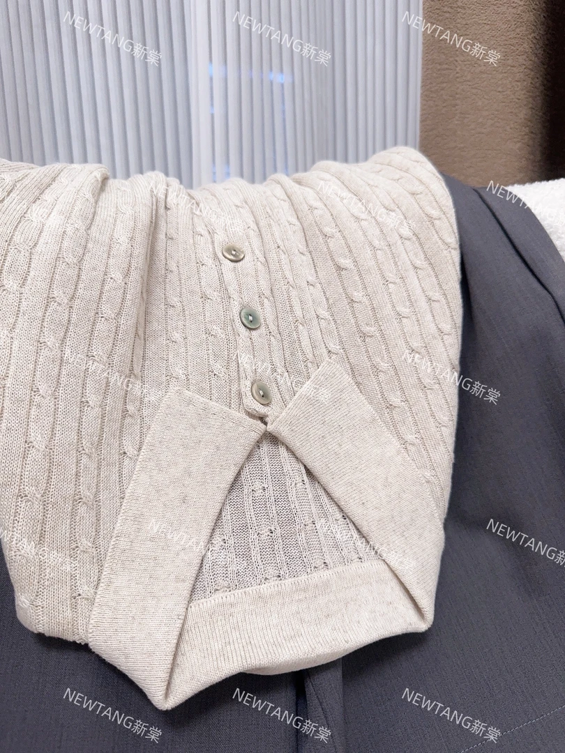 【翻领三粒扣麻花】198苎麻气质翻领麻花短袖