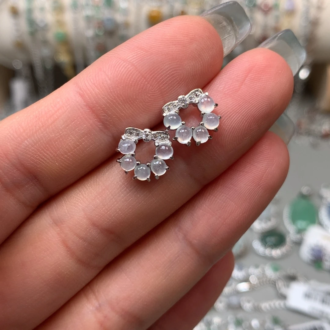 翡翠戒指银S925镶嵌耳钉